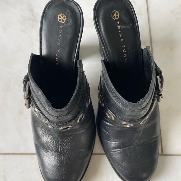 Trina Turk, women’s 8, Willoughby black leather and silver studded heeled mules - Picture 10 of 13